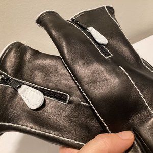 Solo Classe Black & White Leather Cashmere Lined Zip Gloves 6.5